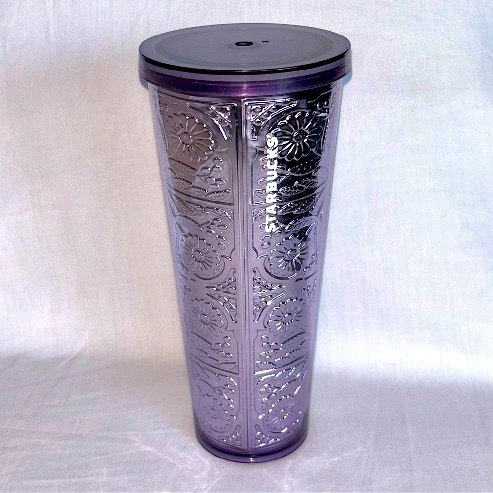 Starbucks Lavender Purple Foil Floral Cold Cup Venti Tumbler 2017